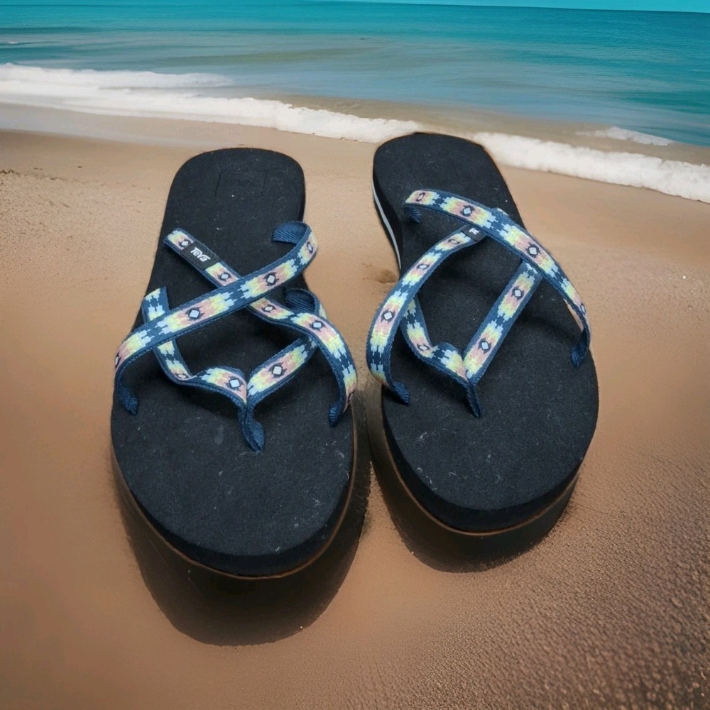 Teva Sandals Womens Size 10 Olowahu Casual Slip On Flats Flip Flops Blue Boating